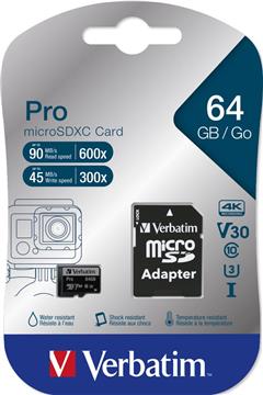 Memorijska kartica Verbatim Micro SD Pro (XC/UHS1) 64GB Class 10 Card + adapter