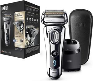 Braun Series 9 Electric Shaver for Men 9297cc, Clean&Charge Station and Leather Travel Case – Chrome