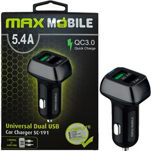 MAXMOBILE AUTO ADAPTER USB DUO SC-191 QC 3.0,27W QUICK CHARGE 5.4A crno-sivi