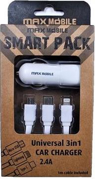 SMART PACK AUTO ADAPTER USB SC-198 2.4A+ 3u1 KABEL