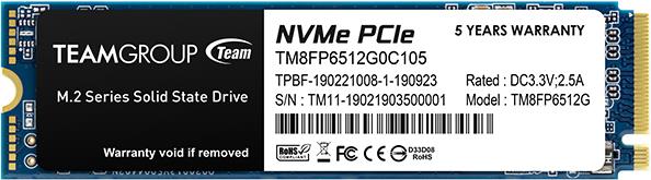 Teamgroup 512GB M.2 NVMe SSD MP33 3D NAND 2280, TM8FP6512G0C101