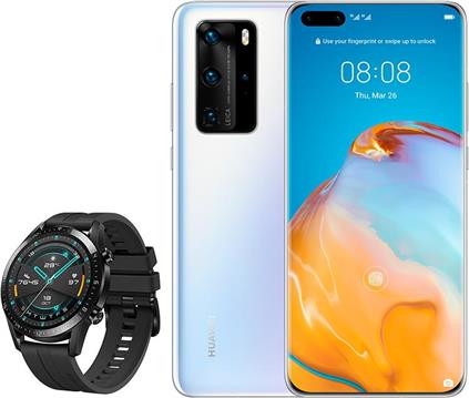 Smartphone HUAWEI P40 PRO, 6,58", 8GB, 256GB, Android 10, bijeli + Huawei GT2 Watch