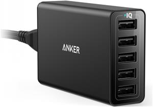 Kućni punjač ANKER PowerPort 5 A2124L12, 40W, 8A, 5x USB, crni