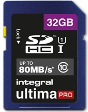 INTEGRAL 32GB SDHC UltimaPro CLASS10 80MB UHS-I U1 memory card