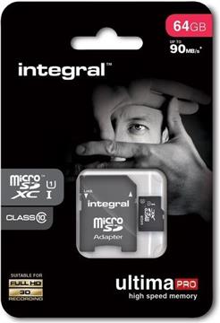 INTEGRAL 64GB MICRO SDXC class10 90MB / s MEMORY CARD + SD ADAPTER