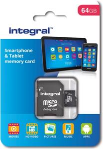 INTEGRAL 64GB SMARTPHONE & TABLET MICRO SDXC class10 UHS-I U1 90MB / s MEMORY CARD + SD ADAPTER