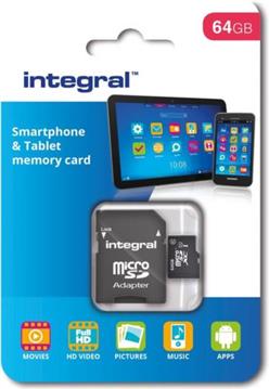 INTEGRAL 64GB SMARTPHONE & TABLET MICRO SDXC class10 UHS-I U1 90MB / s MEMORY CARD + SD ADAPTER