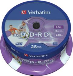 DVD+R DL Printable Verbatim Double Layer, Kapacite 8.5GB, 25 komada spindle, Brzina 8x