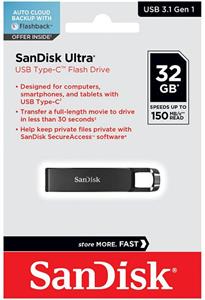 Memorija USB 3.1 Type-C FLASH DRIVE 32 GB, SANDISK Ultra SDCZ460-032G-G46, crni