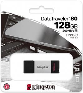 Memorija USB 3.2 Type-C FLASH DRIVE, 128 GB, KINGSTON DT80/128GB, crno-sivi
