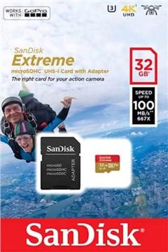 SanDisk Extreme microSDHC 32GB + SD Adapter for Action Sports Cameras - 100MB/s A1 C10 V30 UHS-I U3