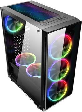 NaviaTec Vortex V3 Gaming case with 4x RGB Fans, Real Glass Side