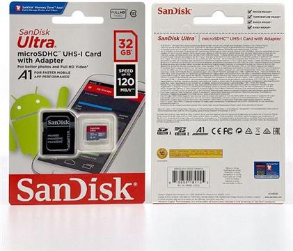 SanDisk Ultra microSDHC 32GB + SD Adapter 120MB/s A1 Class 10 UHS-I