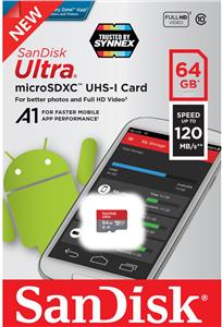 SanDisk Ultra microSDXC 64GB + SD Adapter 120MB/s A1 Class 10 UHS-I