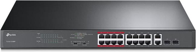 TP-Link 16-port Desktop PoE+ preklopnik (Switch), 16×10/100M RJ45 PoE, 2×10/100/1000M RJ45, 2×SFP Gigabit Combo, metalno kućište (194W)