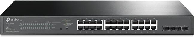 TP-Link JetStream 24-port Gigabit L2 PoE+ Smart preklopnik (Switch), 24×10/100/1000M RJ45 port, 4×Gbit SFP, 802.3at/af, 19" 1U rack mount (250W)