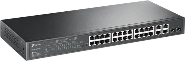 TP-Link JetStream 24-Port PoE+ Smart preklopnik (Switch), 24×10/100M, 2×G-LAN, 2×G SFP, 250W, 1U 19" rackmount