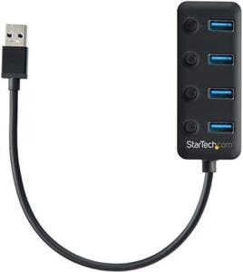 StarTech.com USB 3.0 Hub - 4x USB-A Ports with Individual On/Off Switches - Bus Powered - Portable - USB Splitter - USB Port Expander (HB30A4AIB) - hub - 4 ports