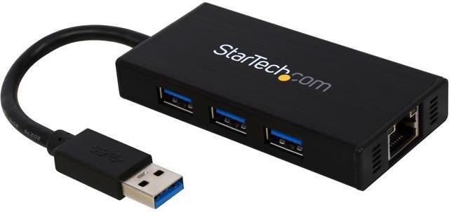 StarTech.com USB 3.0 Hub with Gigabit Ethernet Adapter - 3 Port - NIC - USB Network / LAN Adapter - Windows & Mac Compatible (ST3300GU3B) - hub - 3 ports