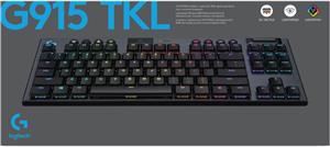 Tipkovnica LOGITECH Gaming G915 TKL Tenkeyless Lightspeed Linear, RGB, mehanička, bežična, US Layout, USB, crna