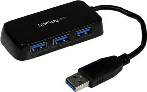StarTech.com 4-Port USB 3.0 SuperSpeed Hub - Portable Mini Multiport USB Travel Dock - USB Extender Black for Business PC/Mac, laptops (ST4300MINU3B) - hub - 4 ports