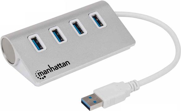 USB HUB MANHATTAN, 4-portni USB 3.0, metalno kućište, srebrni