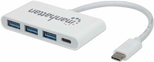 USB HUB MANHATTAN, USB-C, 3-portni USB, USB-C PD, bijeli