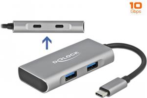 USB HUB DELOCK, USB-C 3.2 (M) na 2x USB 3.2 (Ž), 2x USB-C 3.2 (Ž), srebrni