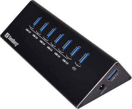 HUB 7Port Sandberg SuperSpeed aktiv mit Netzteil Black