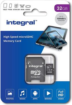 Integral 32GB High Speed microSDHC / XC V10 UHS-I U1