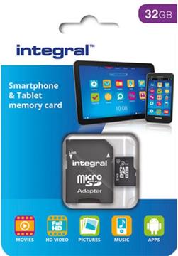 INTEGRAL 32GB SMARTPHONE & TABLET MICRO SDHC class10 UHS-I U1 90MB / s MEMORY CARD + SD ADAPTER