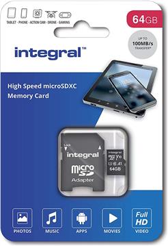 Integral 64GB High Speed microSDHC / XC V10 UHS-I U1 + adapter