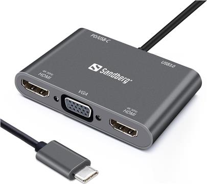 Sandberg USB-C Dock 2xHDMI + 1xVGA + USB + PD docking docking station