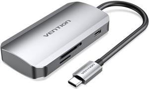Vention USB-C to USB3.0x3 SD TF PD Hub 0.15M Gray