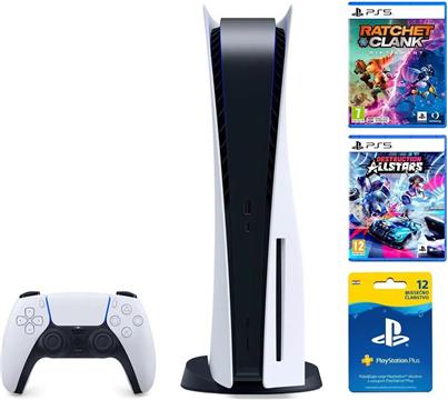 Igraća konzola SONY PlayStation 5 B Chassis, 825GB SSD, Blu-ray + Ratchet & Clank Rift Apart PS5 + Destruction AllStars PS5 + Playstation Plus Card 365