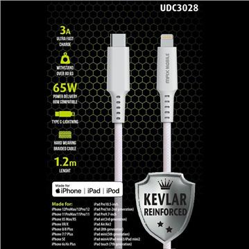 MAXMOBILE DATA KABEL I-PHONE LIGHTNING-TYPE C MFI Apple KEVLAR QC 3A 1,2m white