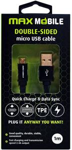MAXMOBILE DATA KABEL MICRO USB DOUBLE SIDED FLAT crni 1m