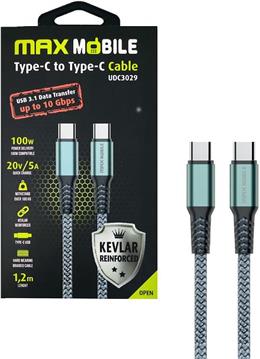 MAXMOBILE DATA KABEL TYPE C-TYPE C UDC3029 KEVLAR GRAY 3.1Gen.100W 5A 1.2m