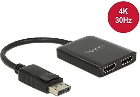 Delock Displayport 1.2 Splitter 1 x Displayport in > 2 x HDMI out 4K 30 Hz - video/audio splitter - 2 ports