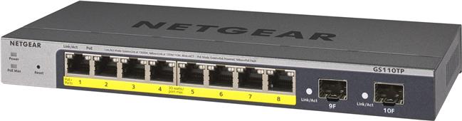 Netgear ProSafe GS110TP-300EUS 8x GB-LAN, davon 8x PoE+ (55W), 2x SFP