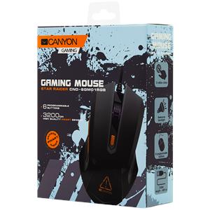 CANYON Star Raider GM-1 Optical Gaming Mouse with 6 programmable buttons, Pixart optical sensor, 4 levels of DPI and up to 3200, 3 million times key life, 1.65m PVC USB cable,rubber coating surface an