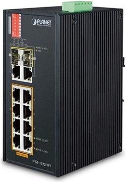 Planet Industrial 8-Port 10 100TX 802.3at PoE 2-Port Gigabit TP SFP Combo Switch