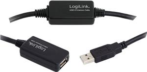 USB 2.0 kabel A->A M/Ž 15,0 m, aktivni, crni
