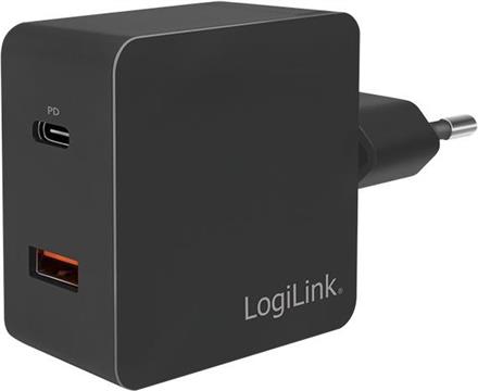 USB punjač 1xUSB-A 18W QC 3.0 + 1xUSB-C 18W PD 3.0, crni