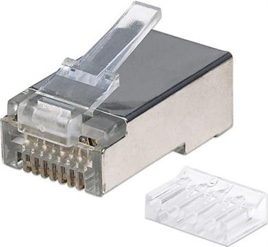 Modularni utikač RJ45 Cat.6 STP, s kab. uvodnicom, za meki i tvrdi kabel AWG22-26, pak. 90 kom.