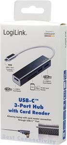 USB 3.2 Gen 1 Hub 3 Port USB-A + Card Reader, Bus powered, na kabelu 0,15 m, Alu