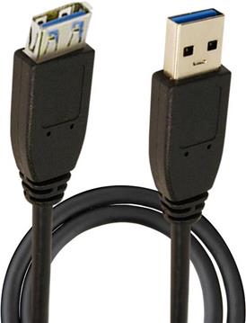 USB 3.0 kabel A->A M/Ž 2,0 m, dvostruko oklopljen, crni