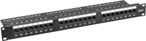 UTP prespojni panel Cat.6, 24-Port, 19" 1U, crni (RAL 9005)