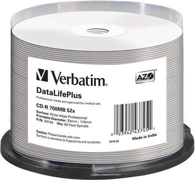 CD-R Verbatim #43745 700MB 52x sp50 wide ink jet printable