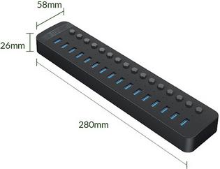 USB hub 16-port USB 3.0, Switch, Power supply, black, ORICO CT2U3-16AB